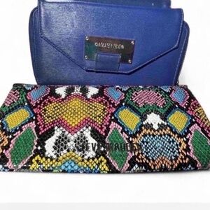 Blue and  multi-coloured clutch